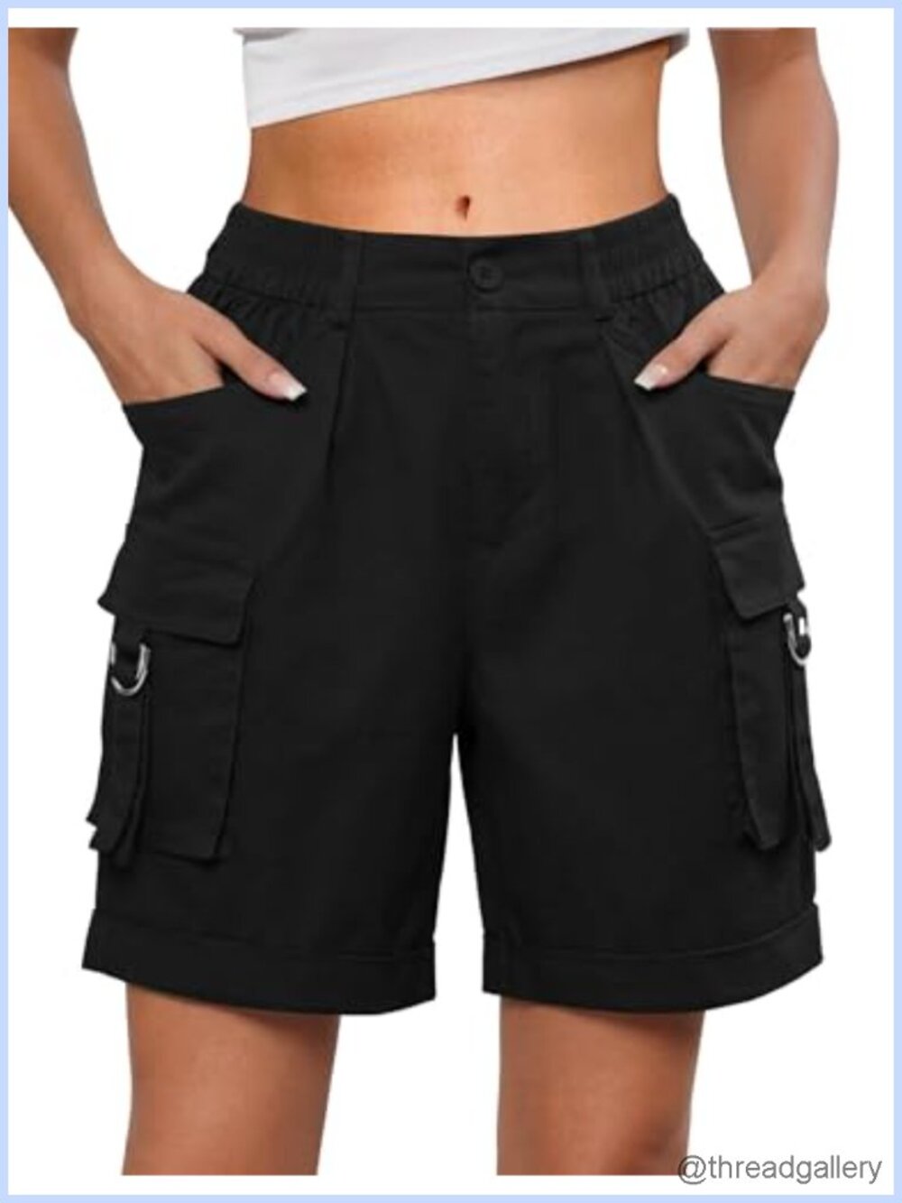 Women's Cargo Bermuda Shorts Cotton 7" Inseam 6 Pocket